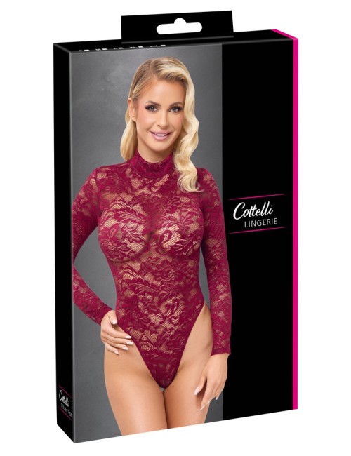 Body Dentelle Bordeaux Col Montant – Cottelli Lingerie Sexy