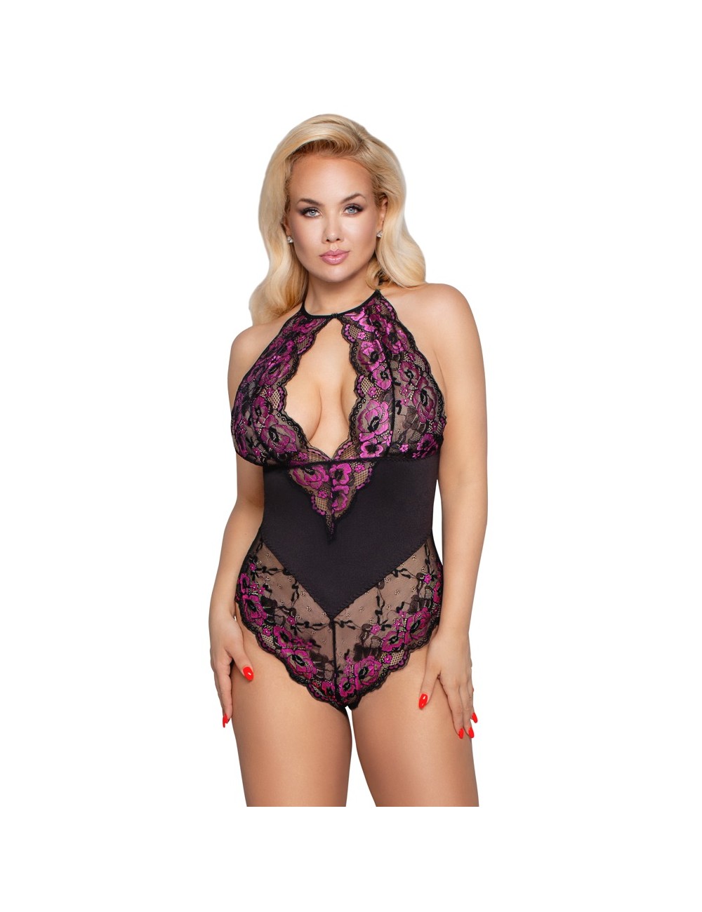 Body Transparent Dentelle Florale Ouverture Érotique Grande Taille Cottelli CURVES