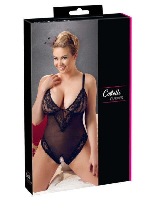 Body Ouvert Noir Powernet Dentelle Grande Taille Cottelli CURVES