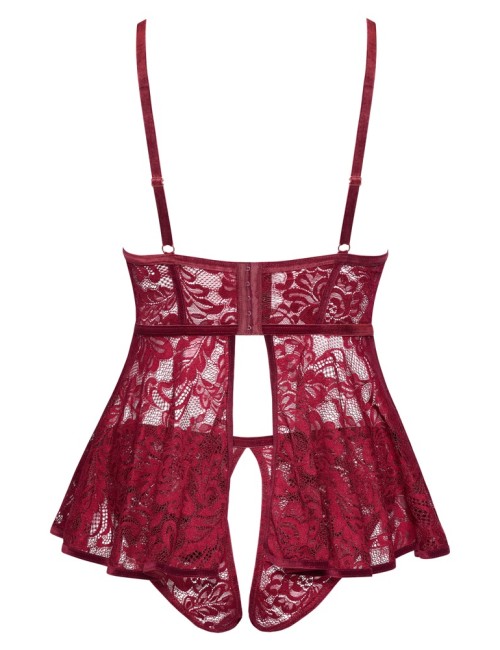 Nuisette Dentelle Rouge Grande Taille avec Culotte Ouverte - Cottelli CURVES