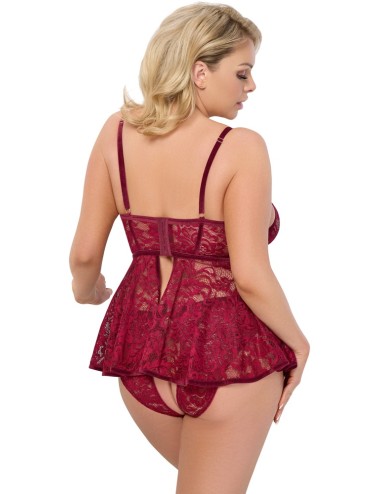 Nuisette Dentelle Rouge Grande Taille avec Culotte Ouverte - Cottelli CURVES
