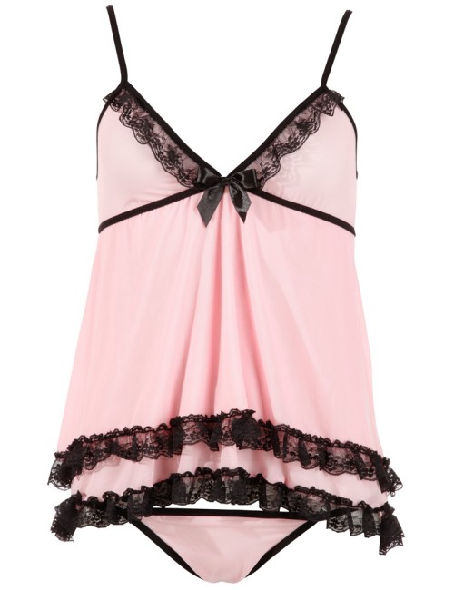 Nuisette doublée rose avec dentelle florale et string Cottelli LINGERIE