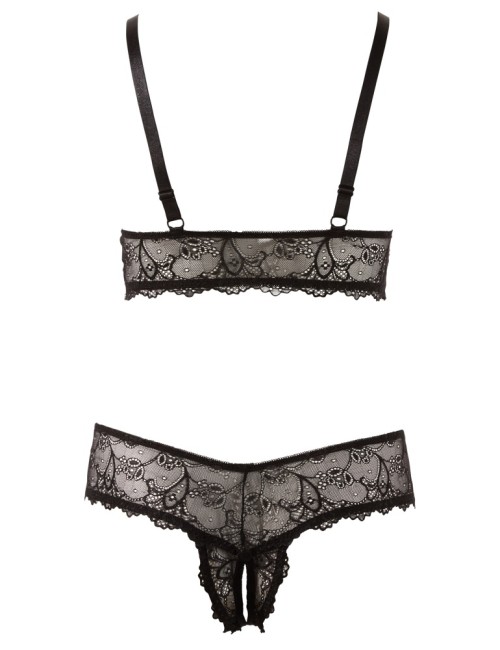 Soutien-gorge sans armatures et string ouvert en dentelle noire Cottelli CURVES