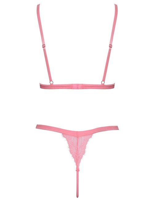 Ensemble lingerie en dentelle rose fluo sans armatures - Cottelli FANTASY