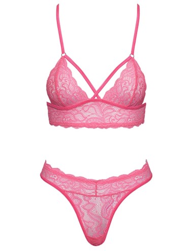Ensemble lingerie en dentelle rose fluo - Cottelli FANTASY