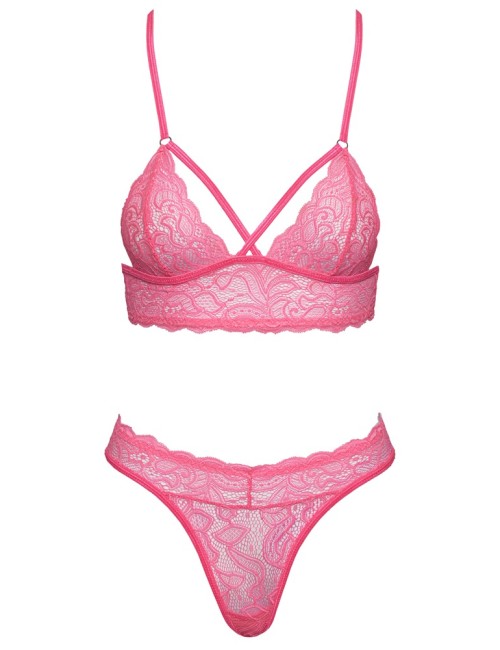 Ensemble lingerie en dentelle rose fluo - Cottelli FANTASY