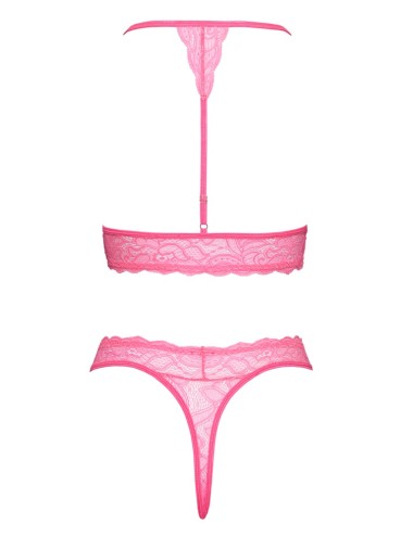 Ensemble lingerie en dentelle rose fluo Cottelli FANTASY | Roselyse Lingerie
