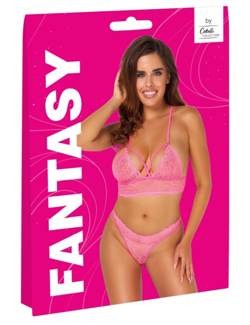 Ensemble lingerie en dentelle rose fluo - Cottelli FANTASY