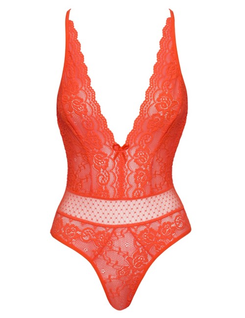 Body en dentelle corail néon Cottelli FANTASY