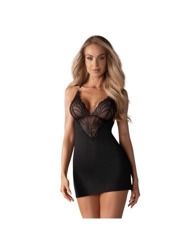 828-CHE-1 Nuisette et String - Noir