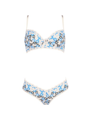 Ensemble lingerie Avanua Bluebella bleu blanc noir en dentelle florale