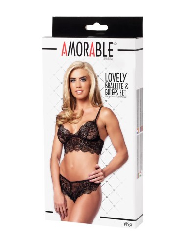 Ensemble lingerie noir Amorable avec brassière et culotte en dentelle