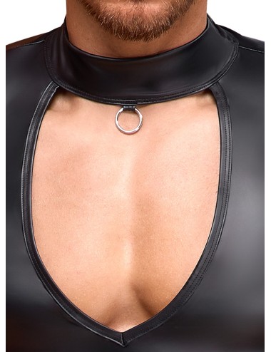 Chemise Noire Col Montant et Découpe V Nek