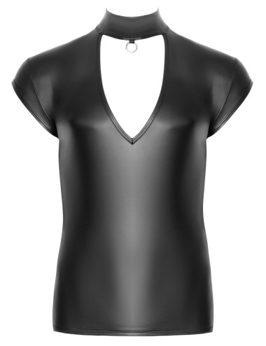 Chemise Noire Col Montant et Découpe V Nek | Roselyse Lingerie