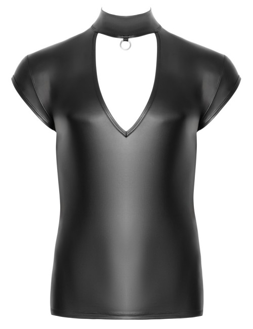Chemise Noire Col Montant et Découpe V Nek