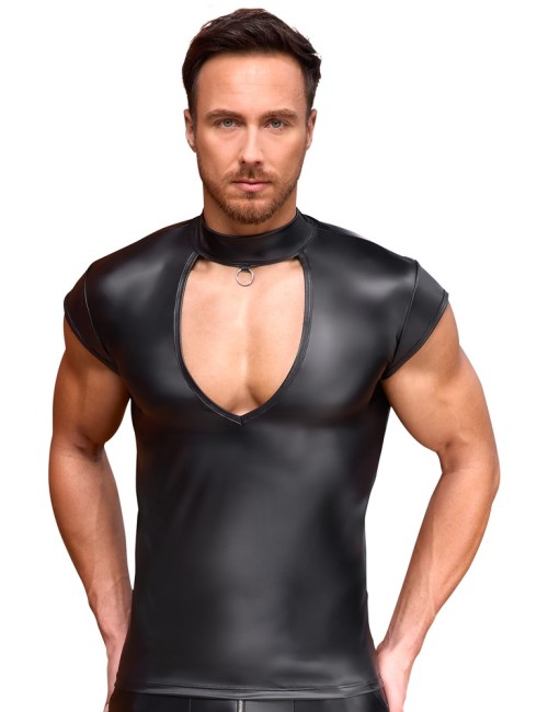 Chemise Noire Col Montant et Découpe V Nek