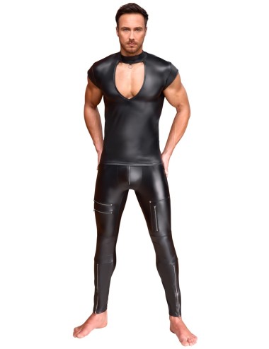 Chemise Noire Col Montant et Découpe V Nek | Roselyse Lingerie