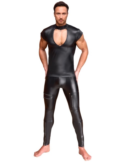 Chemise Noire Col Montant et Découpe V Nek
