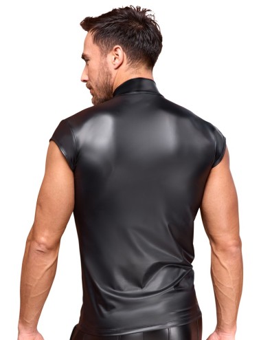 Chemise Noire Col Montant et Découpe V Nek