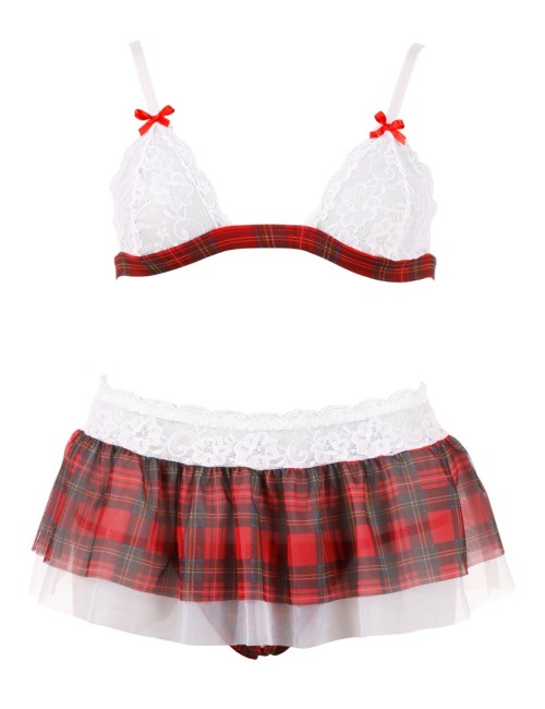 Set Lingerie Écolière Rouge Cottelli – Dentelle & Jupe Sexy