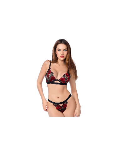 Ensemble sexy 2 pièces en résille transparente brodée et string