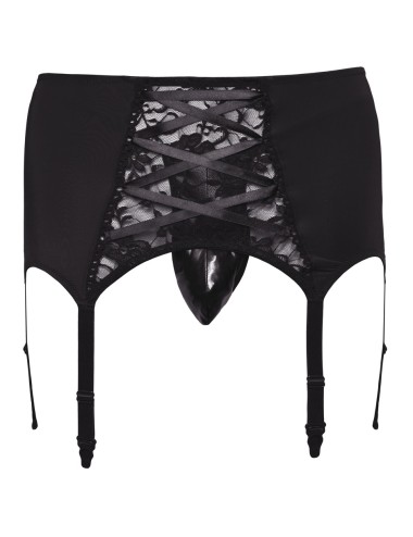 Porte-jarretelles homme Svenjoyment noir microfibre et dentelle