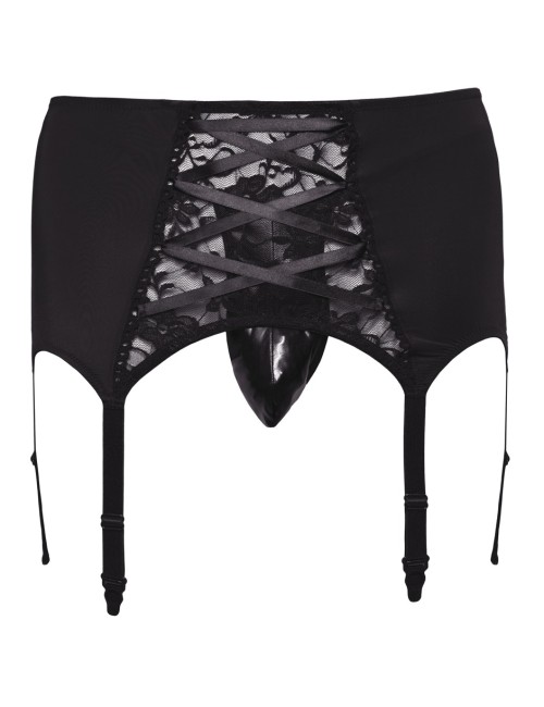 Porte-jarretelles homme Svenjoyment noir en microfibre avec dentelle