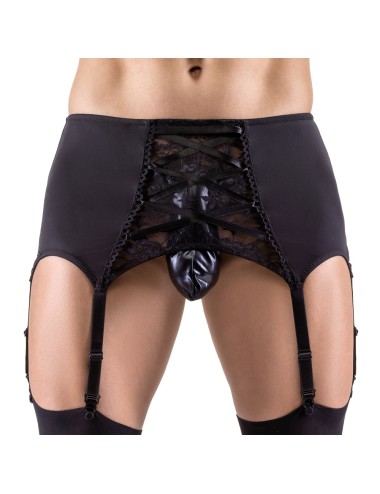 Porte-jarretelles homme Svenjoyment noir en microfibre avec dentelle