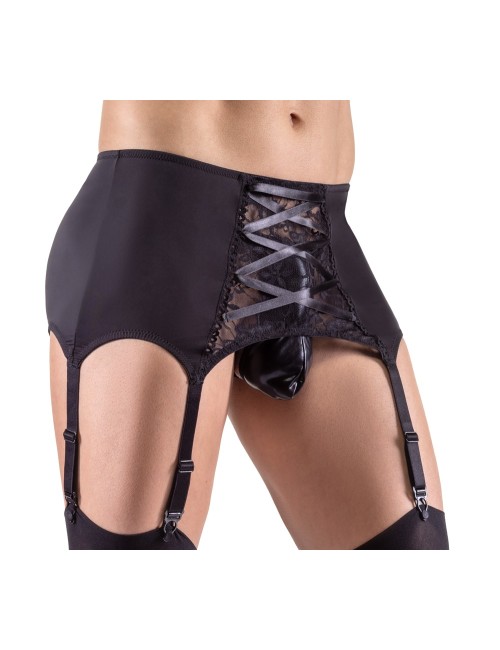 Porte-jarretelles homme Svenjoyment noir en microfibre avec dentelle