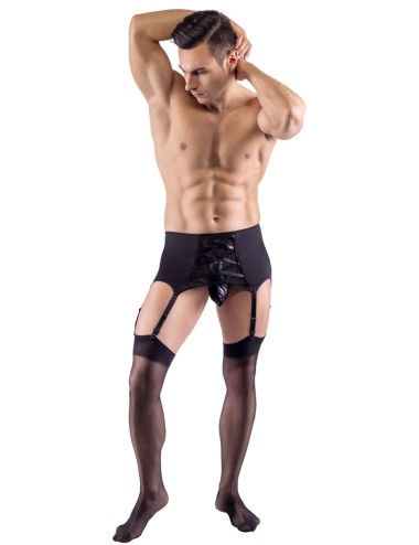 Porte-jarretelles homme Svenjoyment noir en microfibre avec dentelle