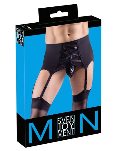 Porte-jarretelles homme Svenjoyment noir microfibre et dentelle