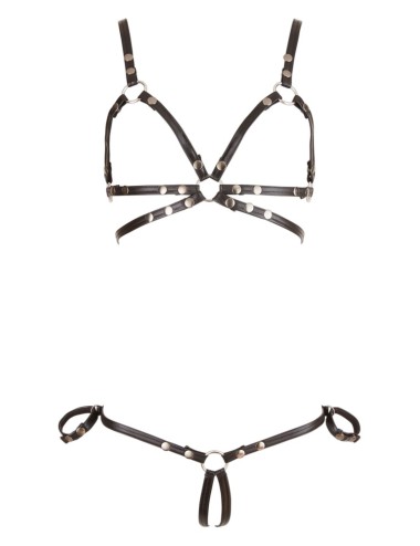 Harnais Cottelli Bondage noir en sangles élastiques avec menottes