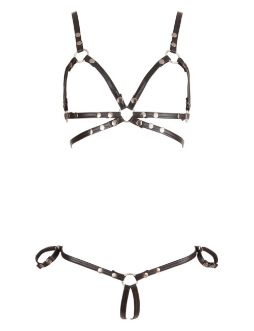 Harnais Cottelli Bondage noir en sangles élastiques avec menottes
