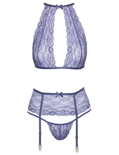 Ensemble lingerie Kissable lavande 3 pièces en dentelle avec porte-jarretelles