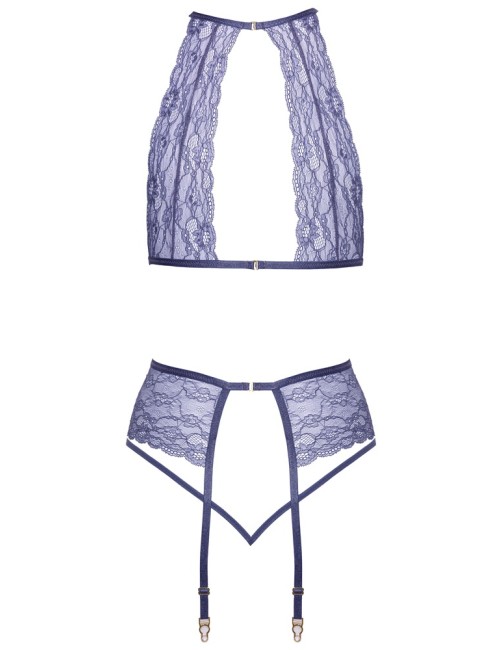 Ensemble lingerie Kissable lavande 3 pièces en dentelle avec porte-jarretelles