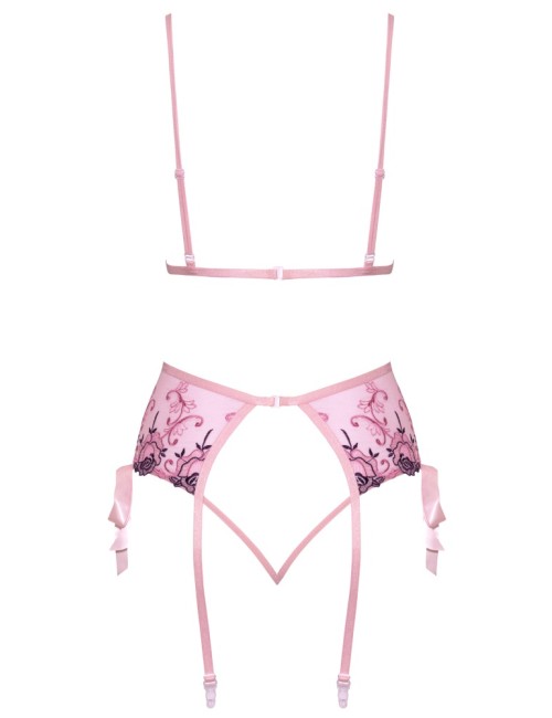 Ensemble lingerie Kissable rose floral 3 pièces avec porte-jarretelles