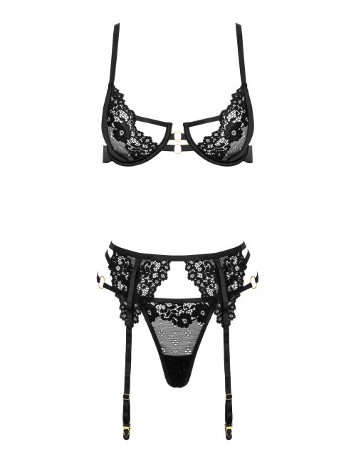 Ensemble Dessous 3 Pièces en Dentelle Noire – Kotek