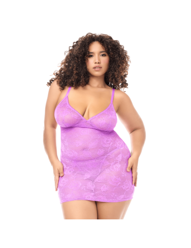 Babydoll grande taille dentelle violette et string