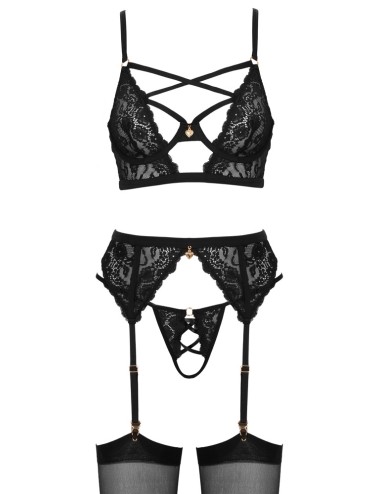 Ensemble Cottelli 3 pièces en dentelle noire porte-jarretelles
