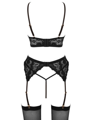 Ensemble Cottelli 3 pièces en dentelle noire porte-jarretelles