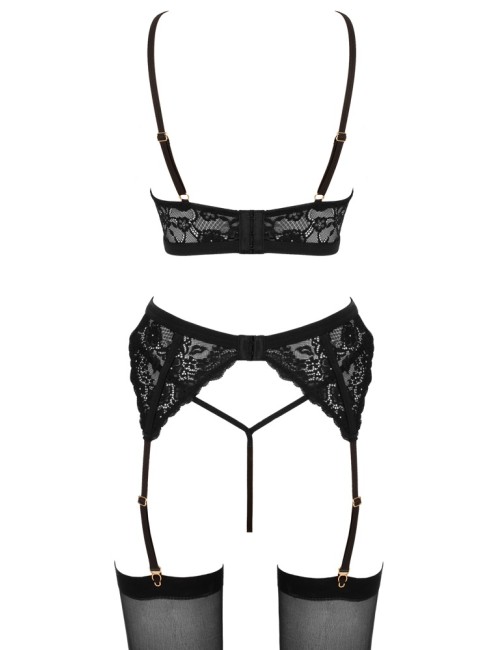 Ensemble porte-jarretelles 3 pièces Cottelli en dentelle noire