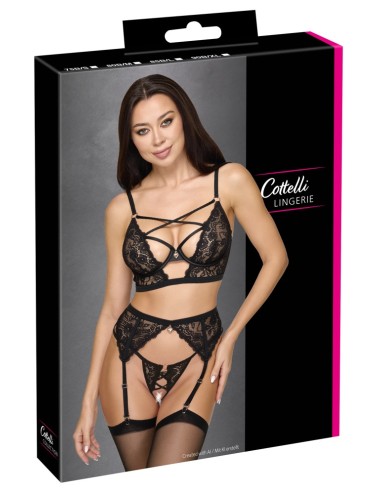 Ensemble Cottelli 3 pièces en dentelle noire porte-jarretelles