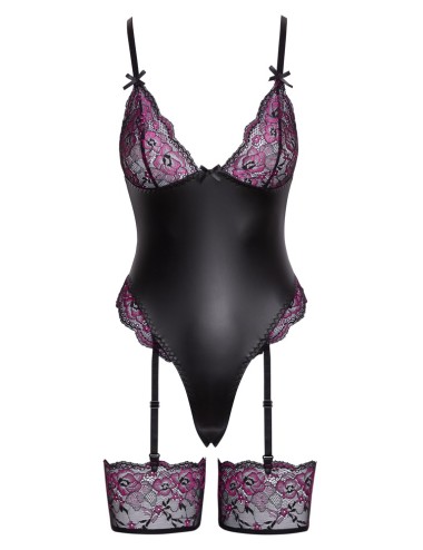 Body porte-jarretelles Cottelli LINGERIE en dentelle rose et noire