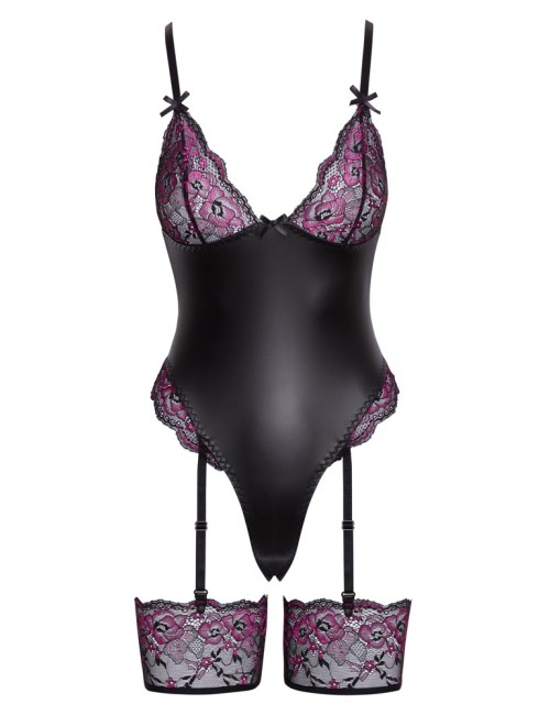 Body porte-jarretelles Cottelli LINGERIE en dentelle rose et noire