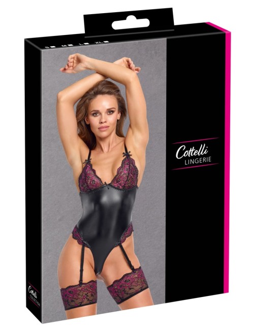 Body porte-jarretelles Cottelli LINGERIE en dentelle rose et noire