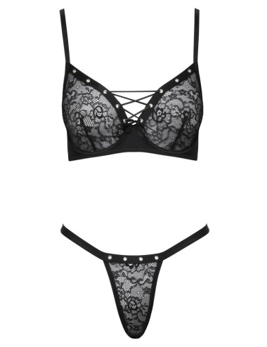 Ensemble lingerie Cottelli LINGERIE en dentelle noire avec œillets