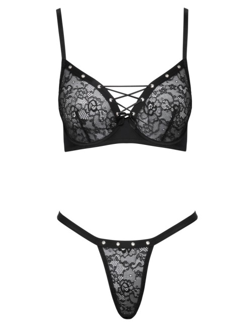 Ensemble lingerie Cottelli LINGERIE en dentelle noire avec œillets