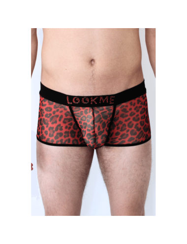 Boxer en résille imprimé léopard rouge