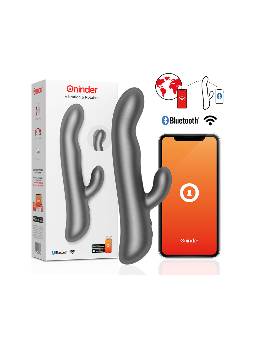 ONINDER OSLO Vibromasseur lapin noir avec vibration, rotation et application gratuite