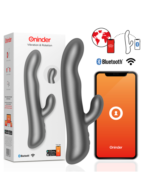 ONINDER OSLO Vibromasseur lapin noir avec vibration, rotation et application gratuite